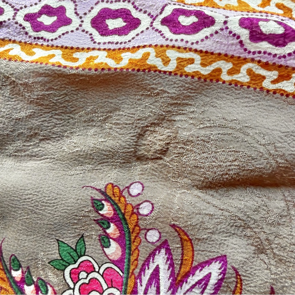 Oscar de la Renta Silk Scarf Floral Taupe Purple Long Designer Wrap 50” - Picture 10 of 10
